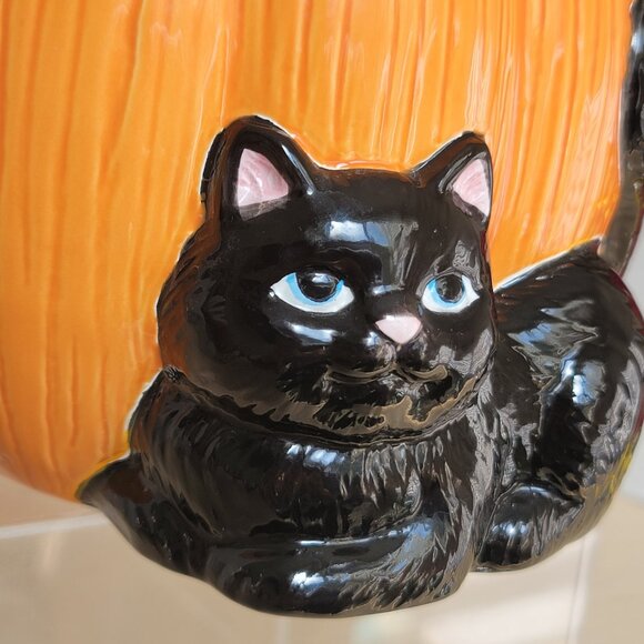Halloween 3D Ceramic Pumpkin Black Cat Ghost Candy Cookie Canister Jar With Lid - Picture 10 of 16